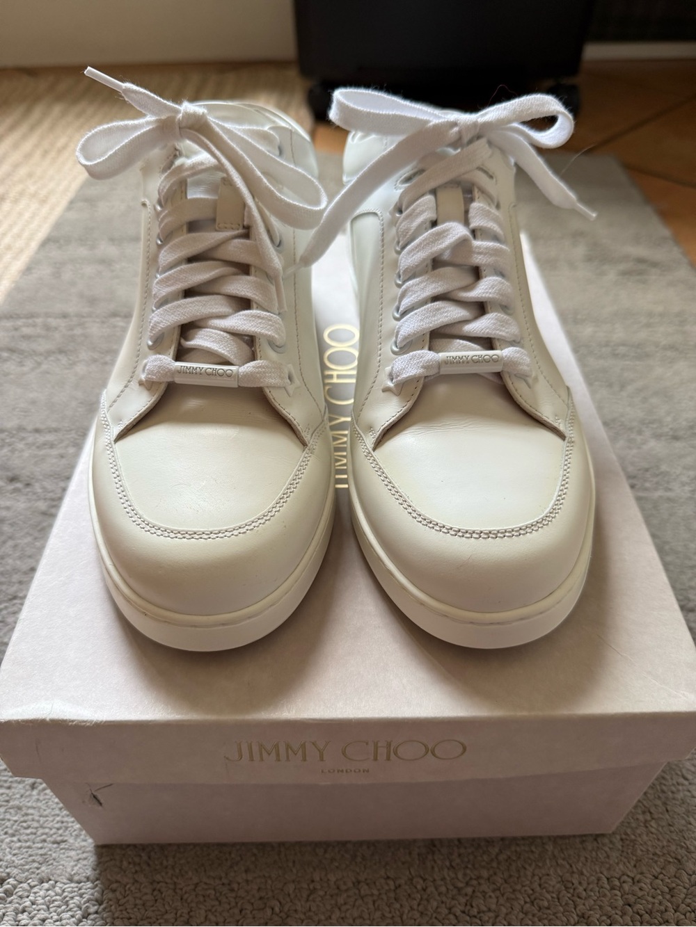 Jimmy Choo 37.5 Miami Calf White Leather Lace-Up Sneakers